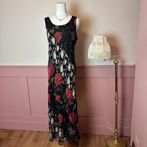 fairy whimsy patchwork floral dress vintage carol anderson black red sz xl